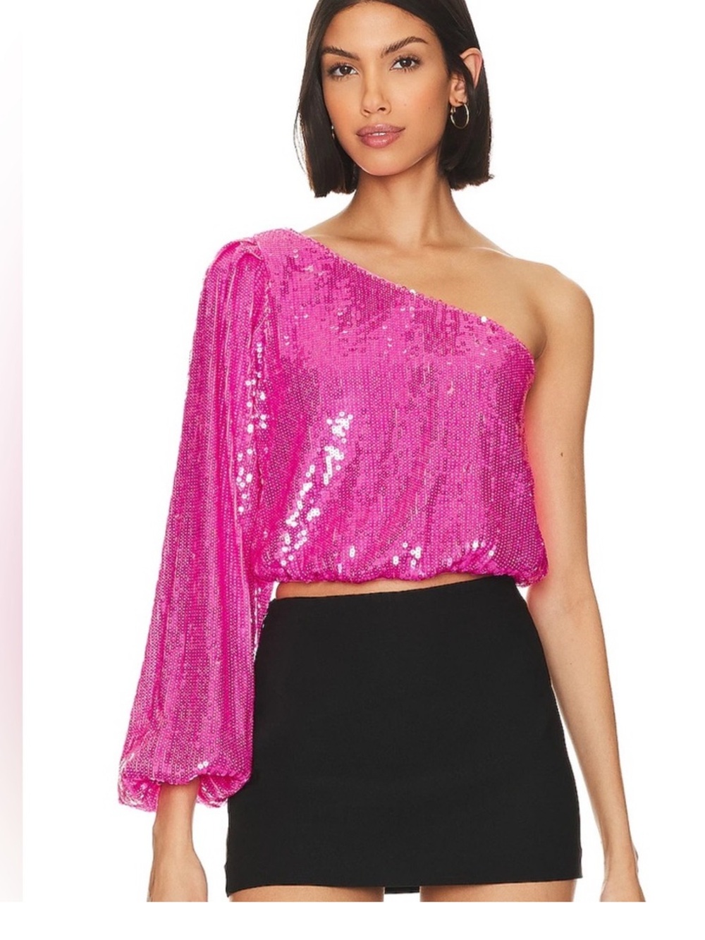 Show Me Your MuMu One-Shoulder Sequin Top in Hot Pink